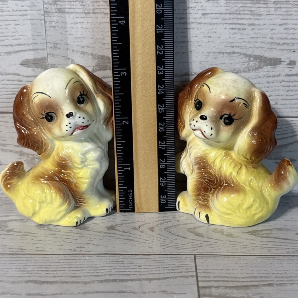 VTG Japan Ceramic Puppy Dog Salt Pepper Shakers Big Eye Cocker Spaniel Pair - Picture 3 of 9